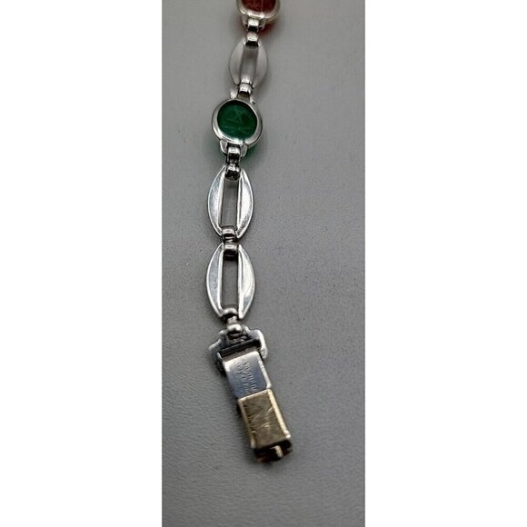 14k W. E. Richards Co. Symmetalic Sterling & Scarab Bracelet 6" Gemstones 1940s - Picture 15 of 15